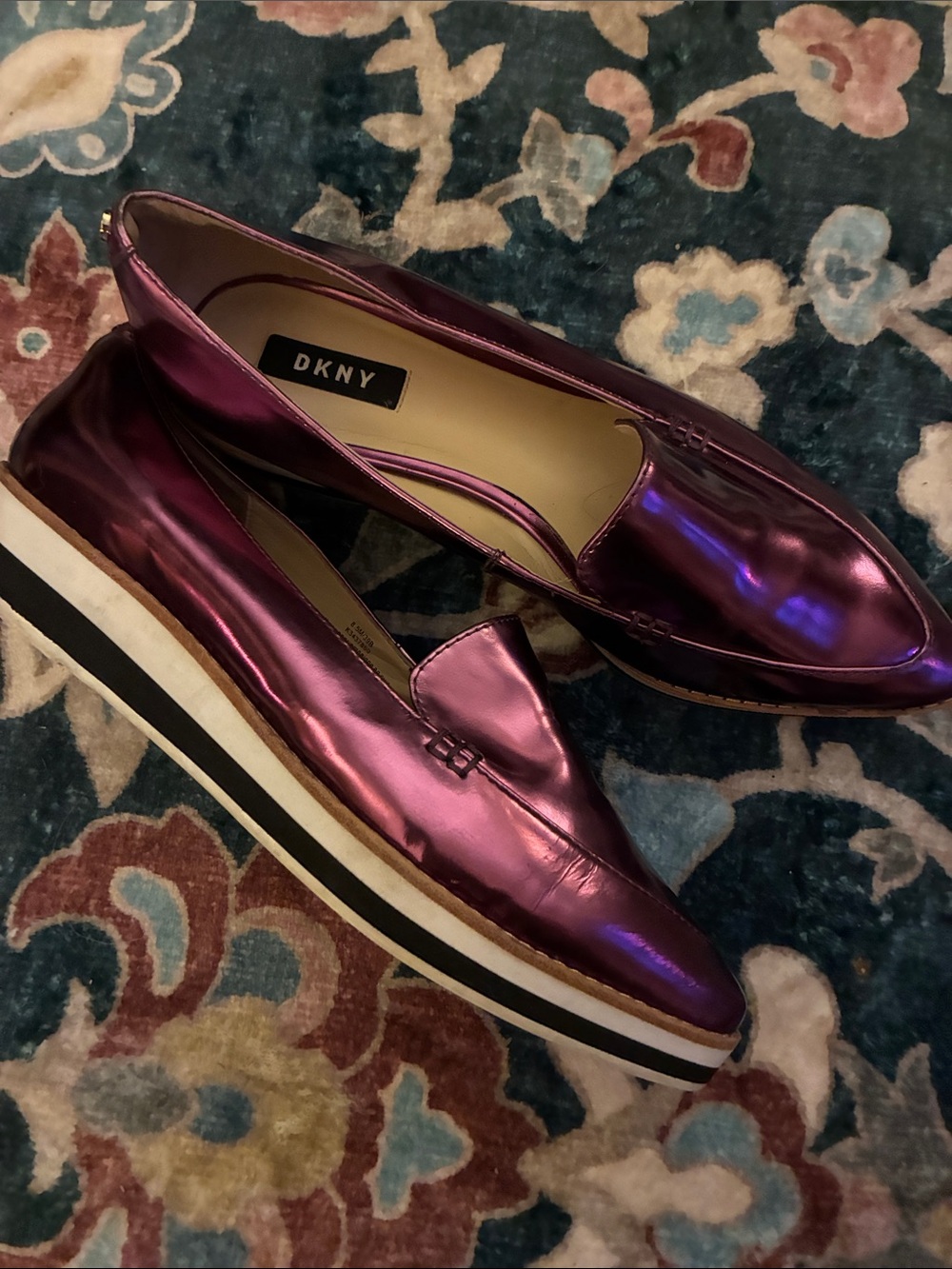 DKNY Metallic Purple Leather Platform Loafers 8.5